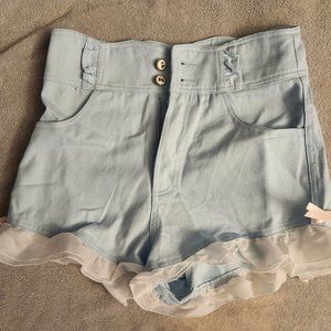 Romwe Ruffle Hem Shorts Denim Small